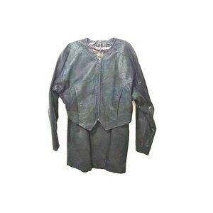 VTG 90s Danier Snake Embossed Leather Jacket&Mini Skirt Set Forest Green Runway